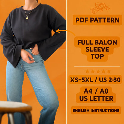 Simple Bell Sleeve Top PDF Sewing Pattern