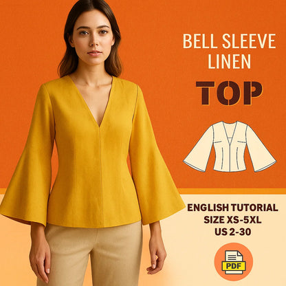 Bell Sleeve Linen Blouse PDF Sewing Pattern