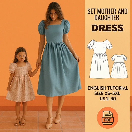 Mommy and Me Bishop Sleeve Dress PDF Sewing Patter