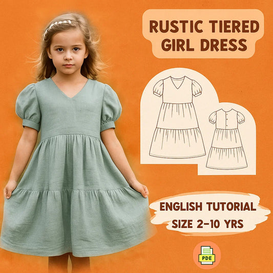 Girls' Bishop Sleeve Tiered Linen Dress – PDF Sewing Pattern