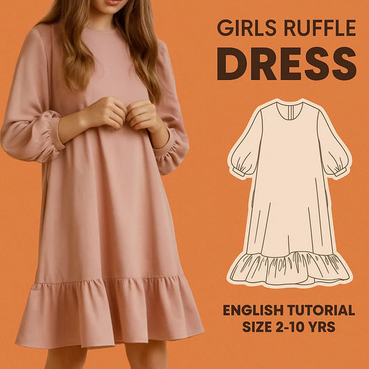 Girls’ Ruffle Bishop Sleeve Dress Sewing Pattern
