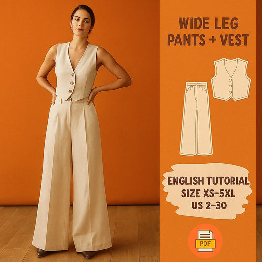 Wide-Leg Pants & Vest PDF Sewing Pattern