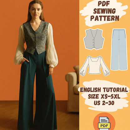 Vintage-Inspired Three-Piece Outfit PDF Pattern