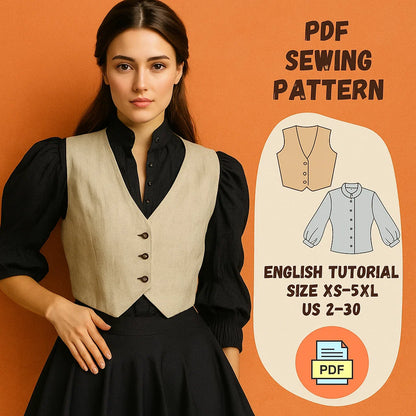 Linen Vest & Lantern Sleeve Blouse Set Sewing Pattern