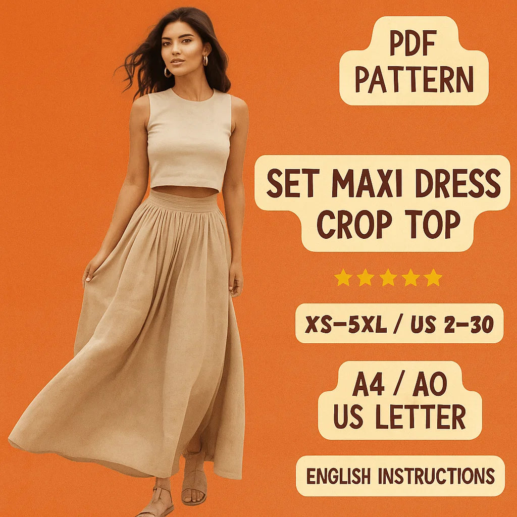 Linen Maxi Skirt & Crop Top Set Sewing Pattern