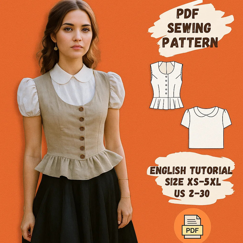 Button-Up Peplum Vest Sewing Pattern