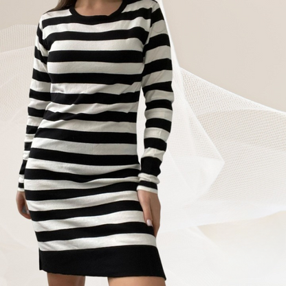 O-Neck Long Sleeve Dress PDF Pattern – Classic Striped Tunic Style
