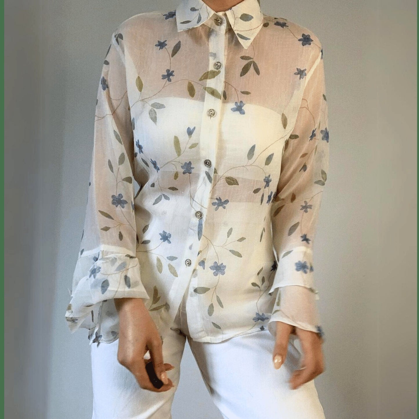 Ruffled Sleeve Button-Up Blouse PDF Sewing Pattern