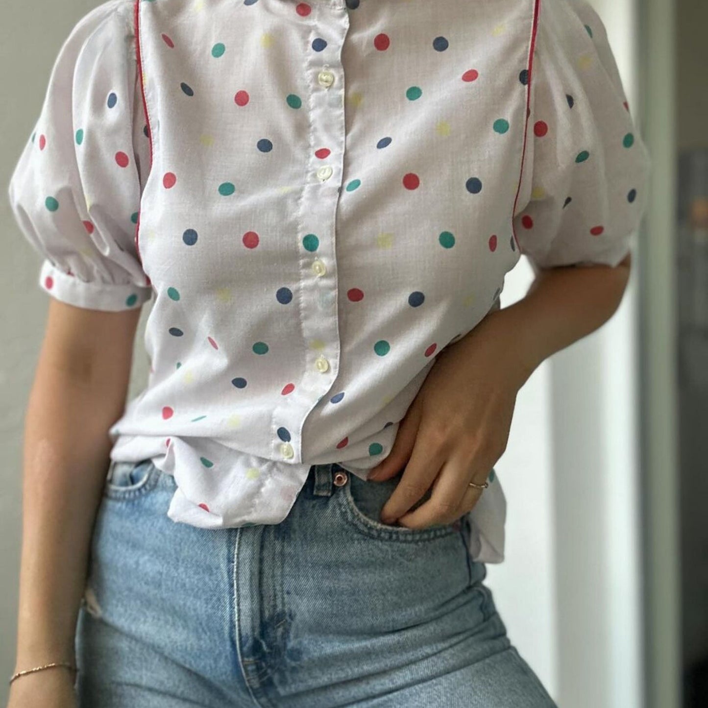 Polka Dot Bishop Sleeve Blouse PDF Sewing Pattern