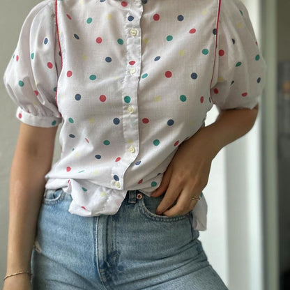 Polka Dot Bishop Sleeve Blouse PDF Sewing Pattern