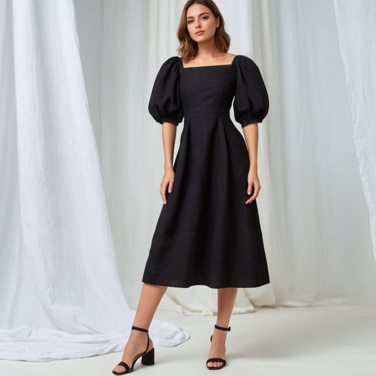Square Neck Lantern Sleeve Dress Sewing Pattern