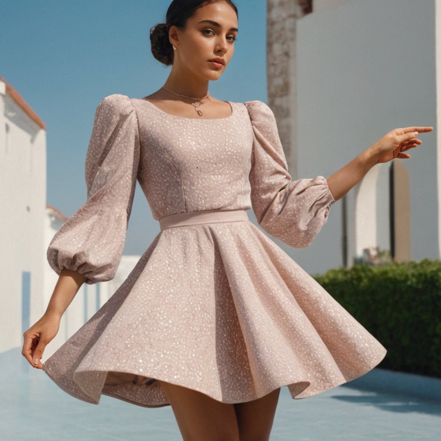 Bishop Sleeve Mini Dress PDF Sewing Pattern – Flared Circle Dress