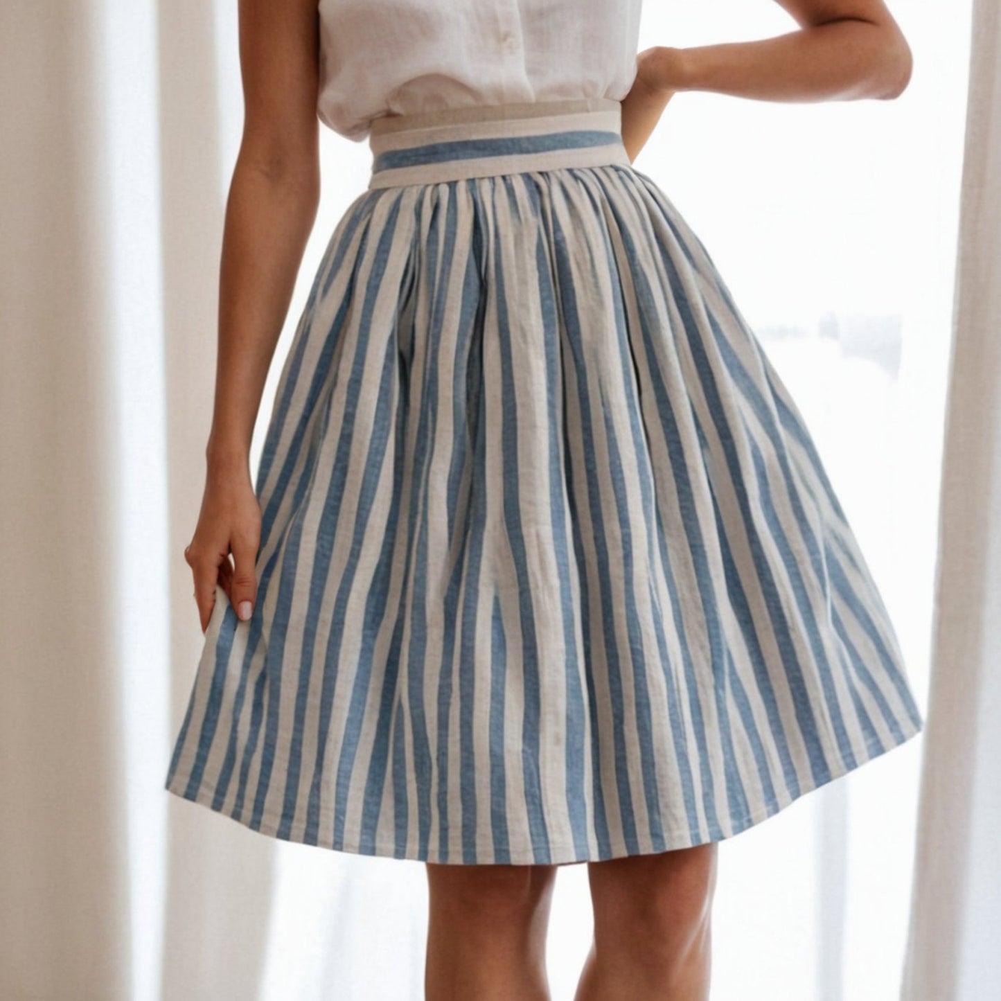 Linen Skirt Sewing Pattern | Gathered Waist A-Line Midi