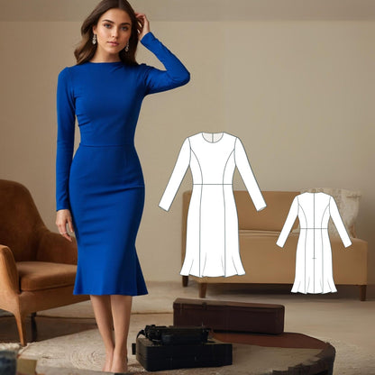 Fitted Long Sleeve Dress PDF Sewing Patter