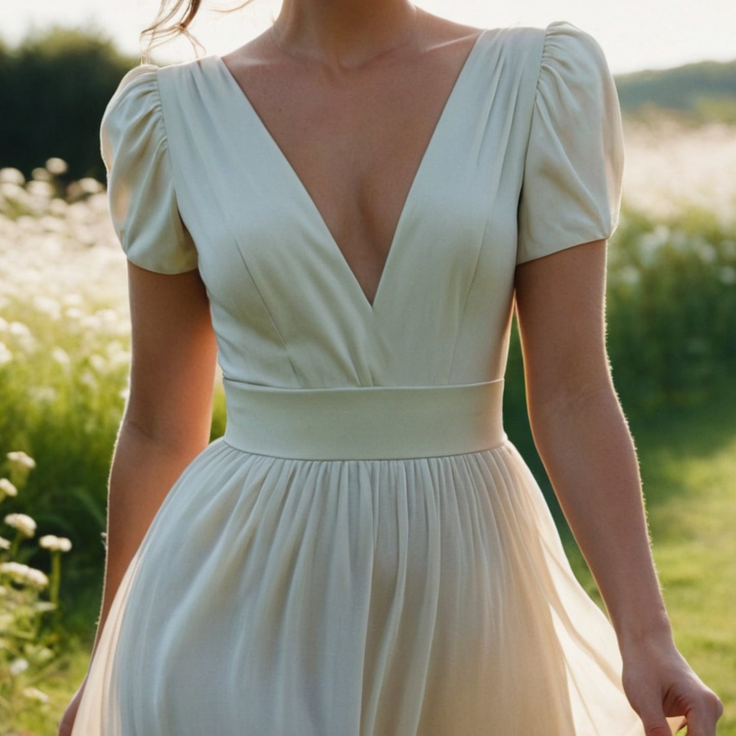 V-Neck Puff Sleeve Dress Sewing Pattern PDF