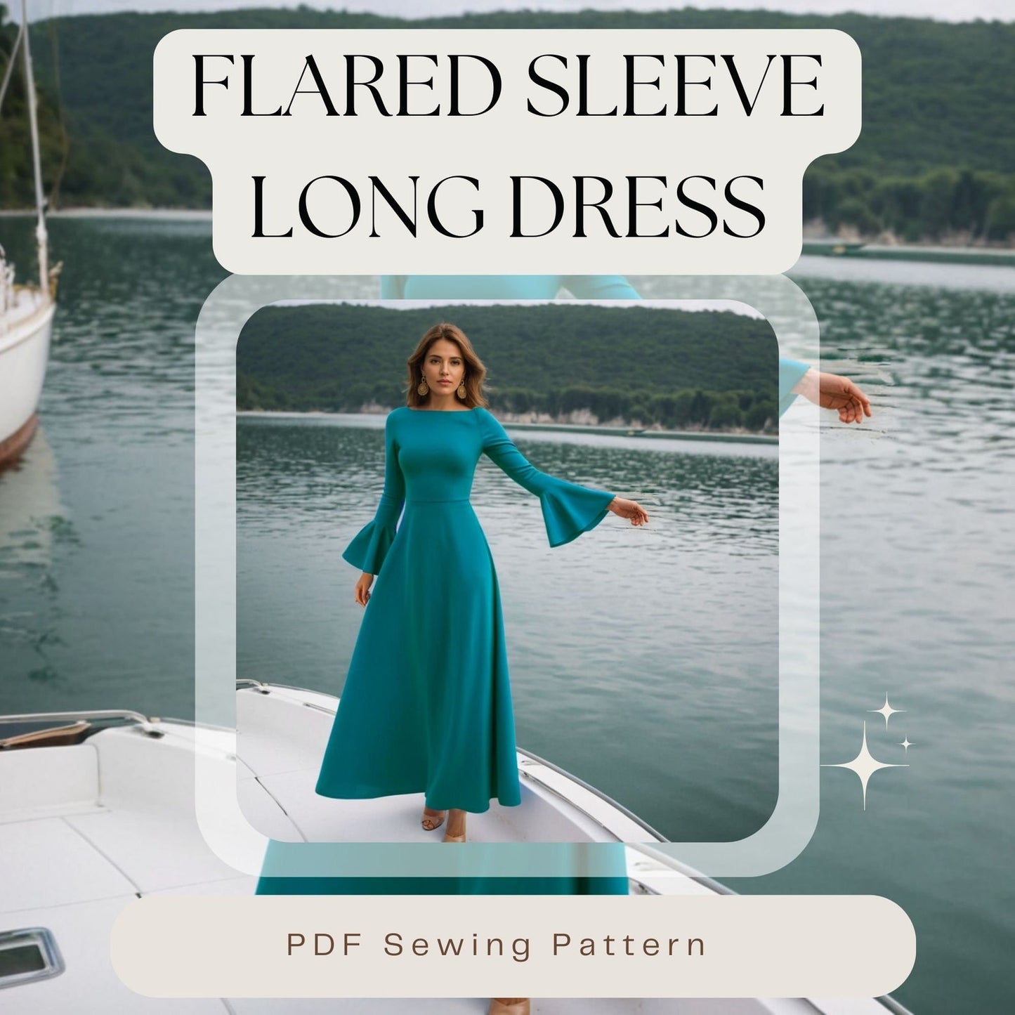 Elegant Bell Sleeve Maxi Dress PDF Sewing Pattern