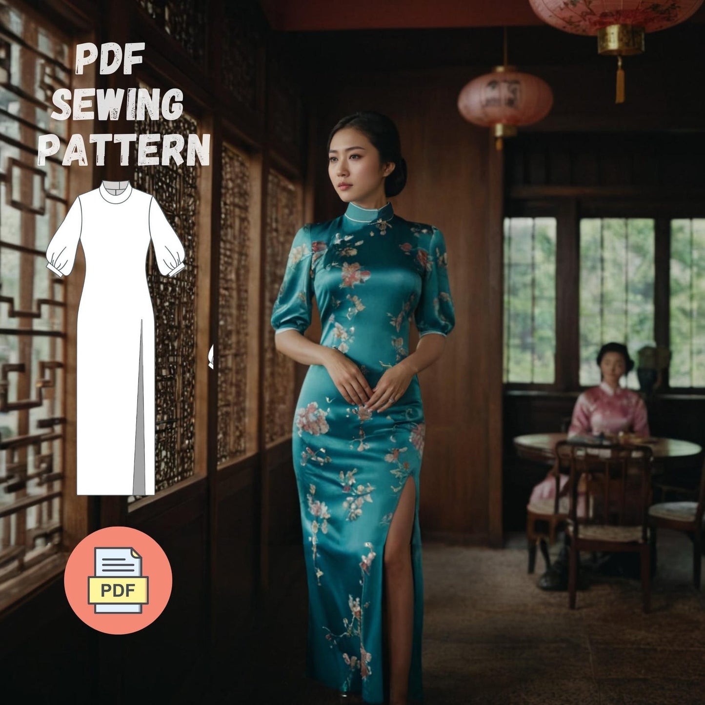 Cheongsam Dress Sewing Pattern – Mandarin Collar & Side Slit