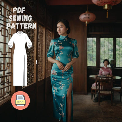 Cheongsam Dress Sewing Pattern – Mandarin Collar & Side Slit