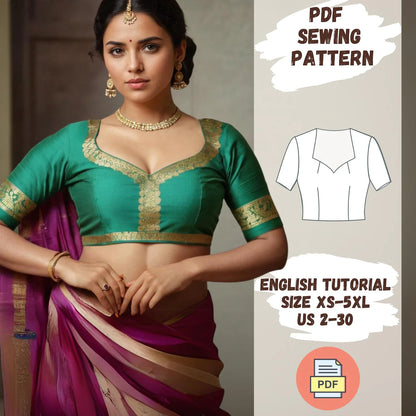Traditional Saree Blouse PDF Sewing Pattern
