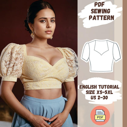 Vintage Puff Sleeve Crop Top PDF Sewing Pattern