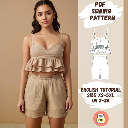 Linen Ruffle Crop Top & Shorts Sewing Pattern