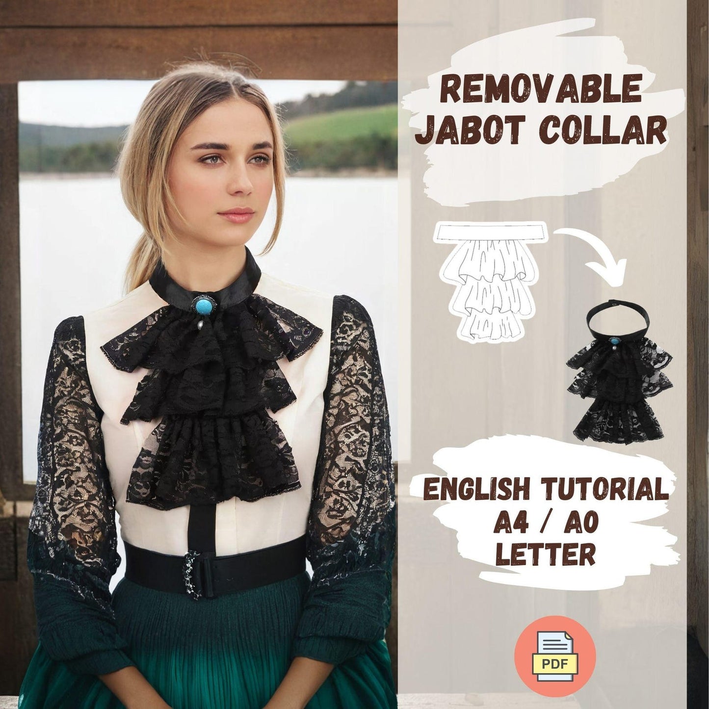 Gothic Victorian Lace Jabot Necktie Sewing Pattern
