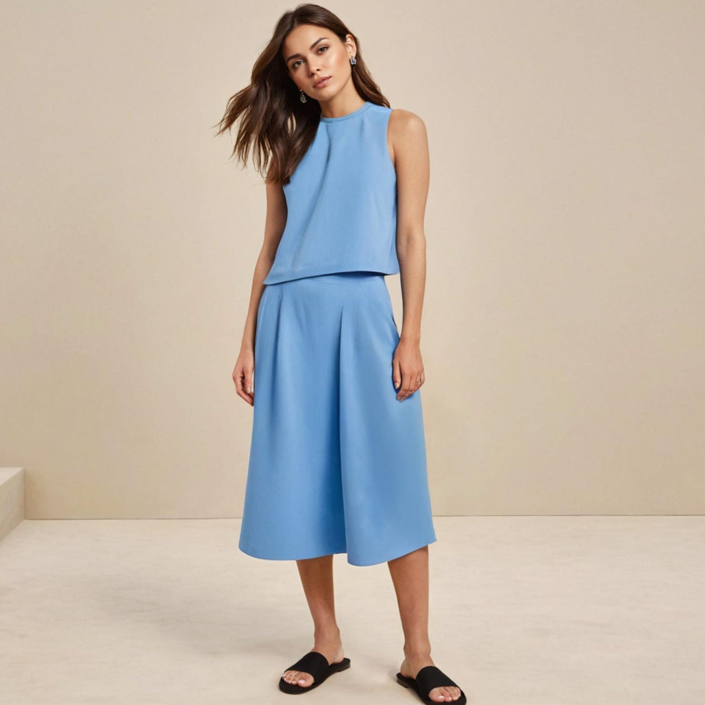 High Collar Top & A-Line Skirt Set Sewing Pattern