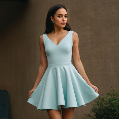 Light Blue Fit & Flare V-Neck Dress Sewing Pattern
