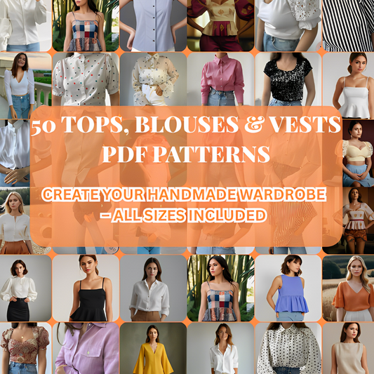 50 Tops, Blouses & Vests Sewing Pattern Bundle